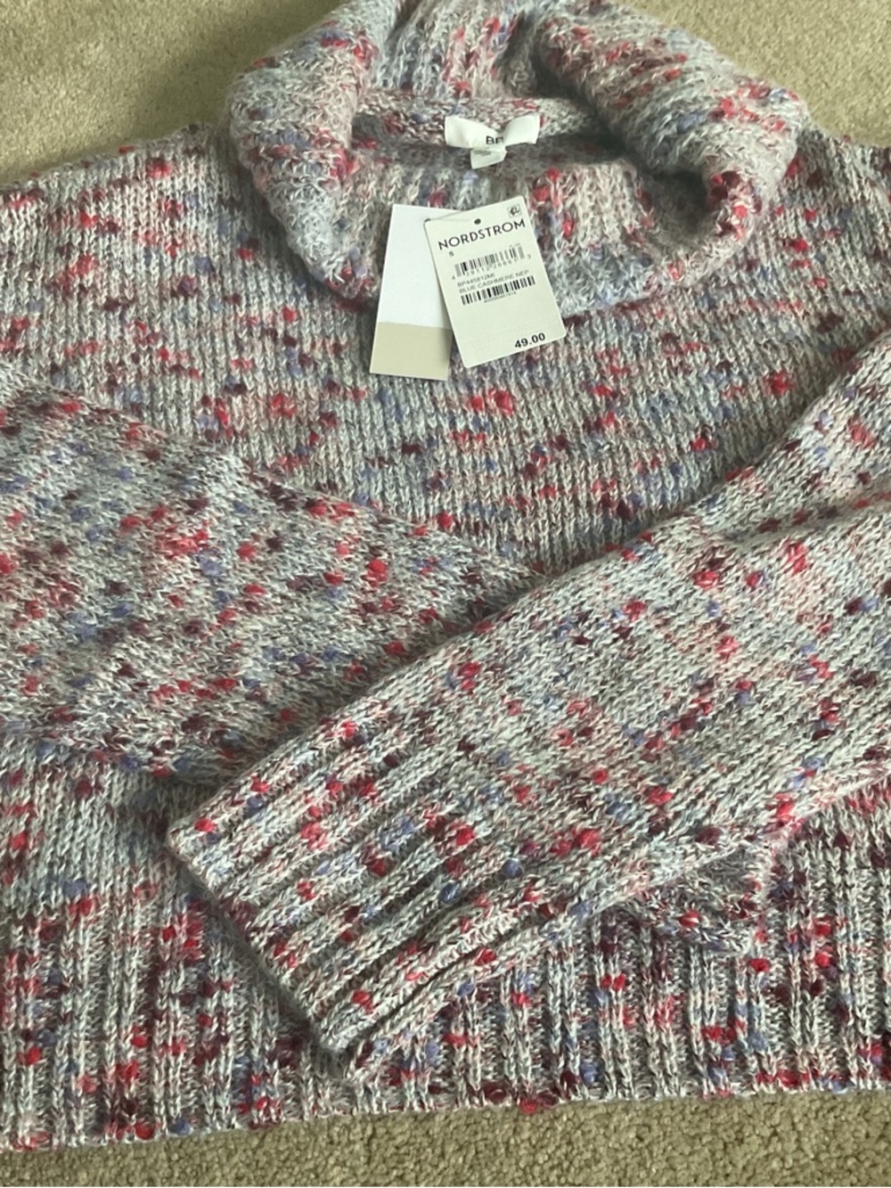 bp Gray Knit Cropped Sweater with Pink, Purple and Red Speckles